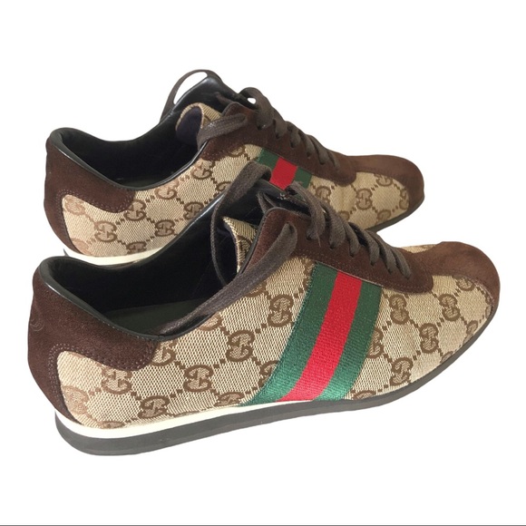 Authentic Gucci GG Monogram Canvas Suede Sneakers 117706 Size 5.5 B - Picture 7 of 13
